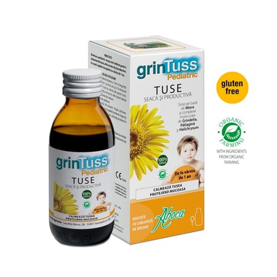 GrinTuss sirop pédiatrique contre la toux pour les enfants, 180 ml, Aboca