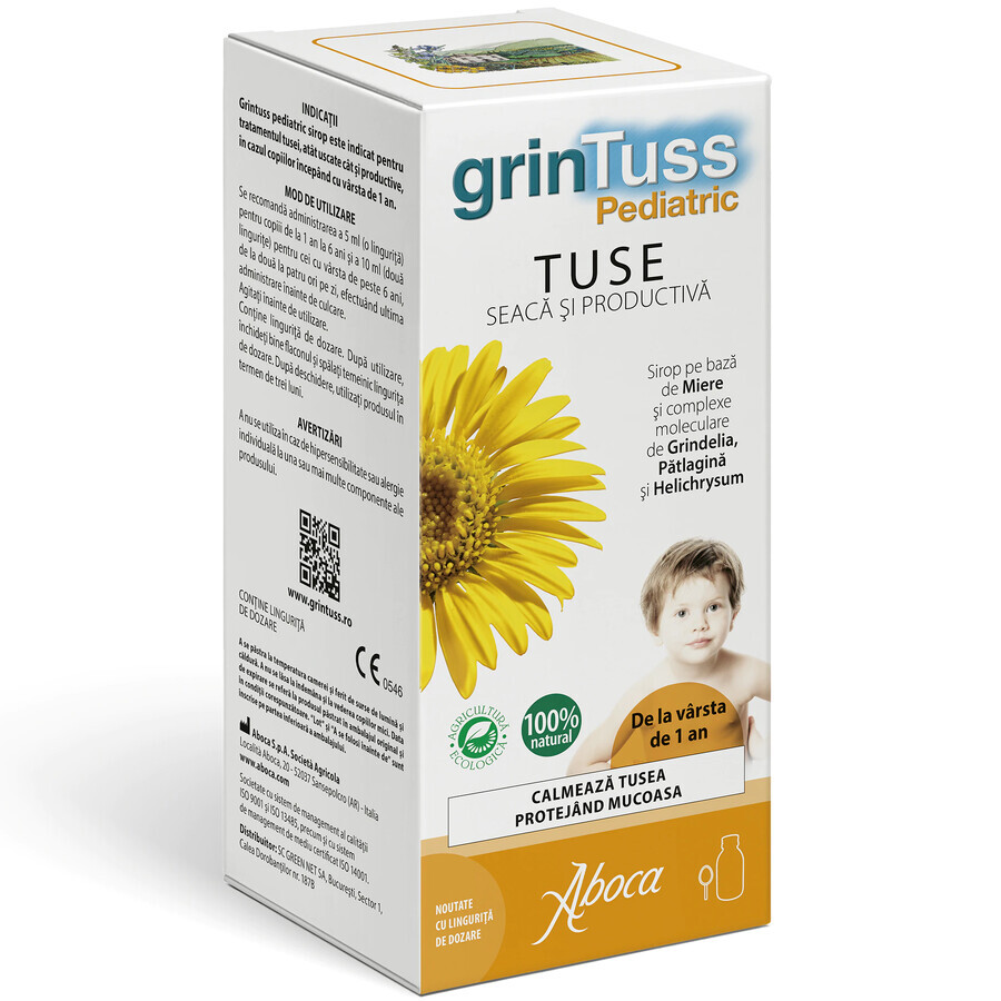 GrinTuss sirop pédiatrique contre la toux pour les enfants, 180 ml, Aboca