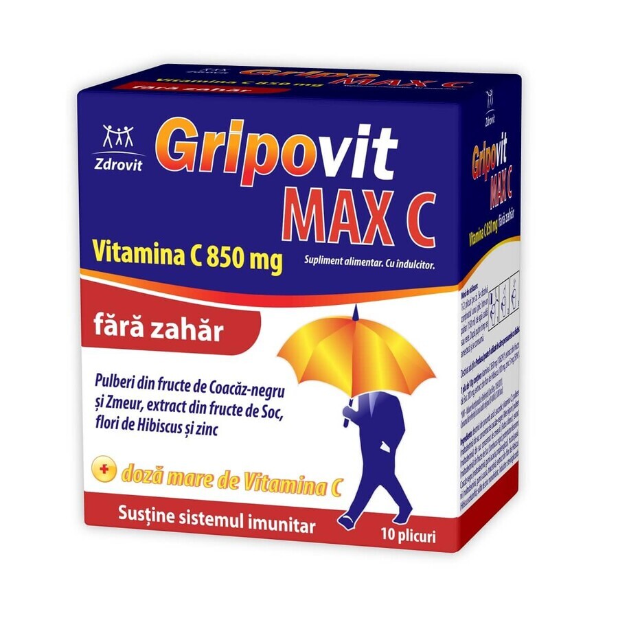 Gripovit Max C sans sucre 850 mg, 10 sachets, Zdrovit