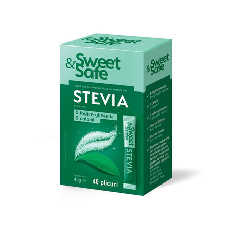 Sweet&Safe édulcorant naturel Stevia, 40 sachets, Sly Nutrition