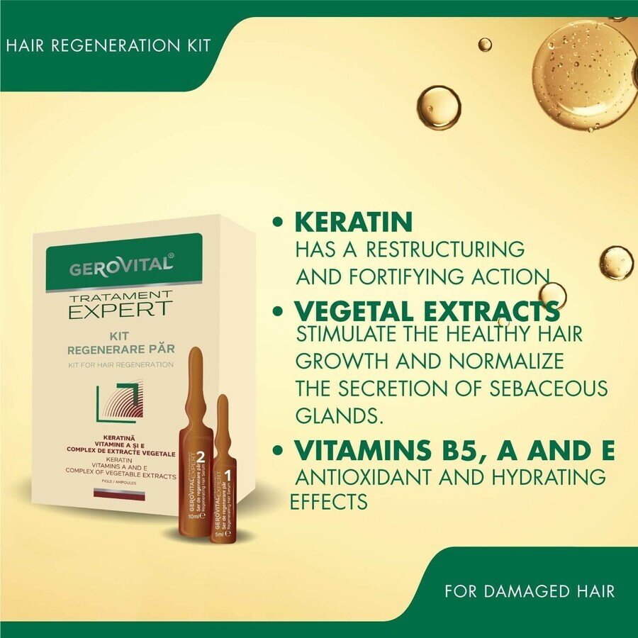 Kit de régénération capillaire Gerovital Expert Treatment, 10 flacons x 10 ml, 10 flacons x 5 ml , Farmec