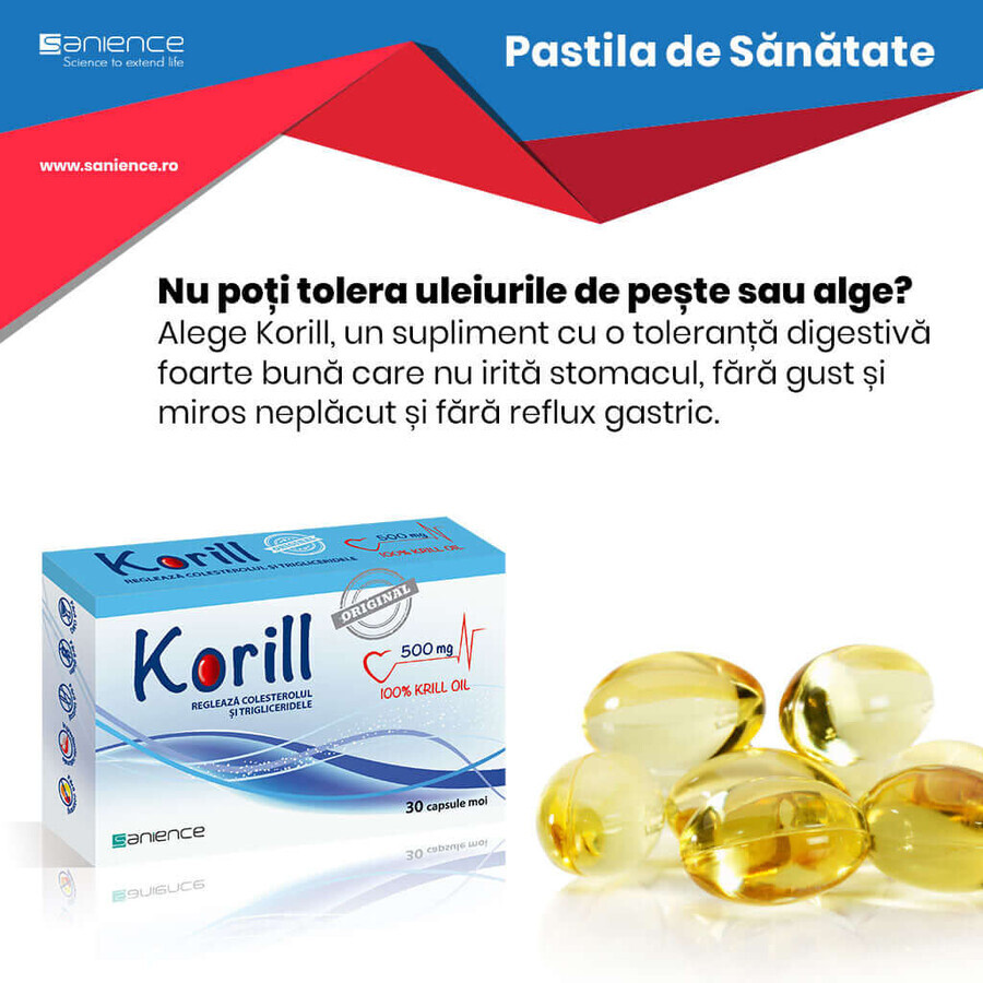 Korill pure huile de krill 500 mg, 30 capsules, Sanience