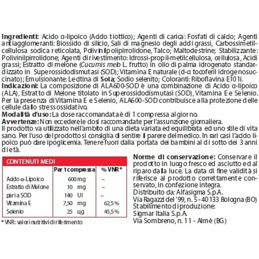 Ala600 SOD, 20 tablets, Alfasigma