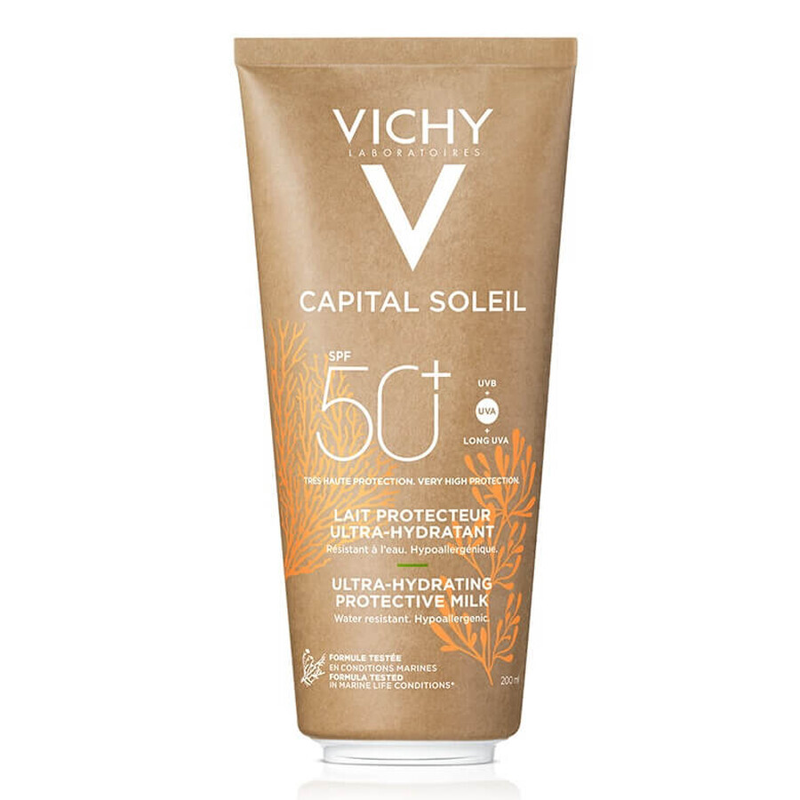 Vichy Capital Soleil Lapte de protecție solară pentru față și corp SPF 50+ conceput sustenabil, 200 ml