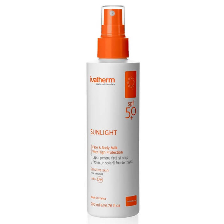 Latte viso e corpo con protezione solare SPF 50+ Sunlight, 200 ml, Ivatherm