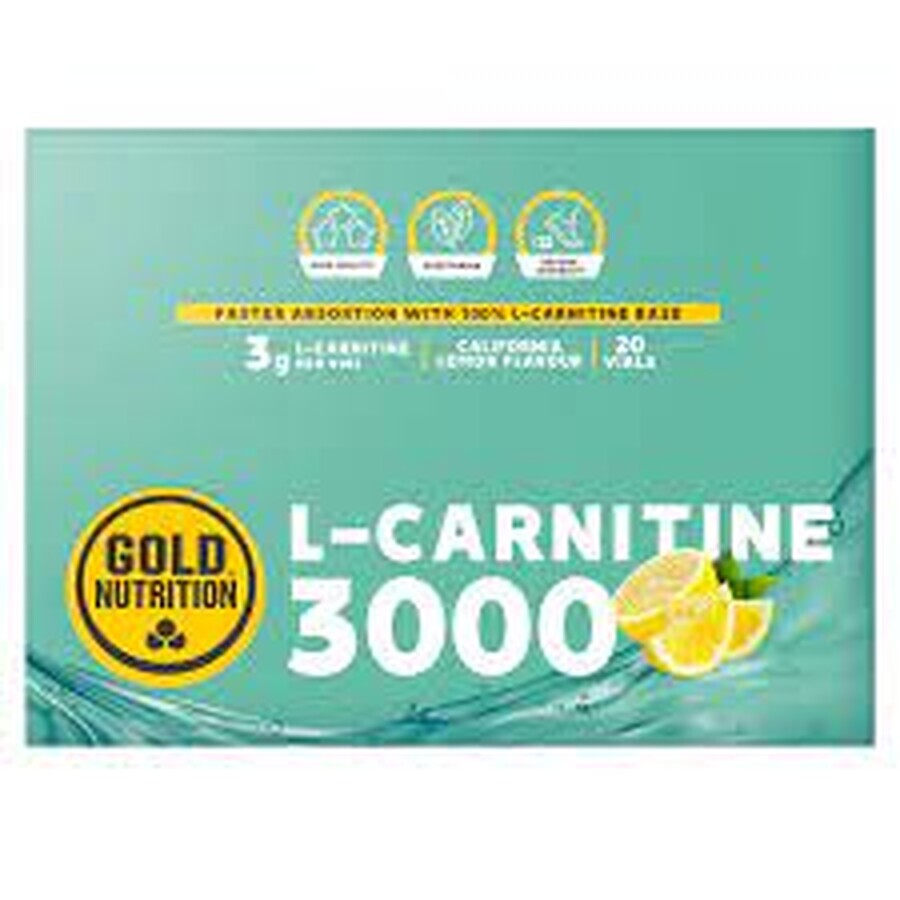 L-Carnitine 3000 mg avec arôme de citron, 20 flacons, Gold Nutrition