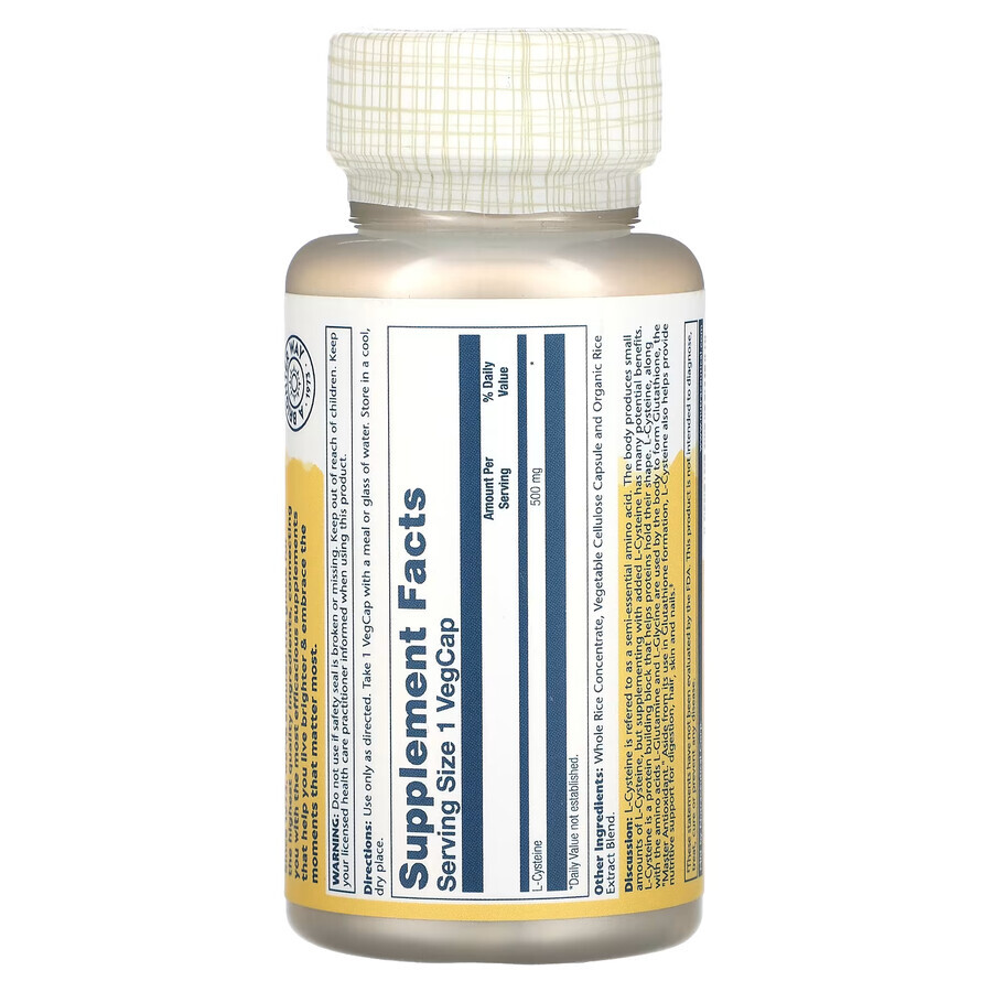 L-Cystéine 500mg Solaray, 30 gélules, Secom