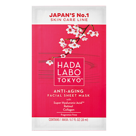 Masque anti-âge sans parfum à base d'acide hyaluronique, 20 ml, Hada Labo Tokyo