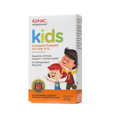 Milestones Probiotic Kautabletten Erdbeergeschmack für Kinder 4-12 Jahre (424550), 30 Tabletten, GNC