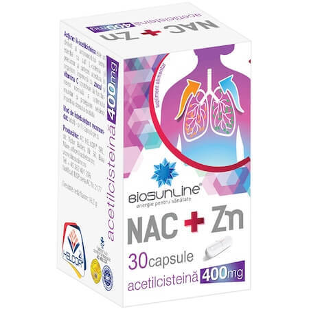 NAC+Zn 400 mg avec vitamine C et zinc Bioline, 30 gélules, Helcor