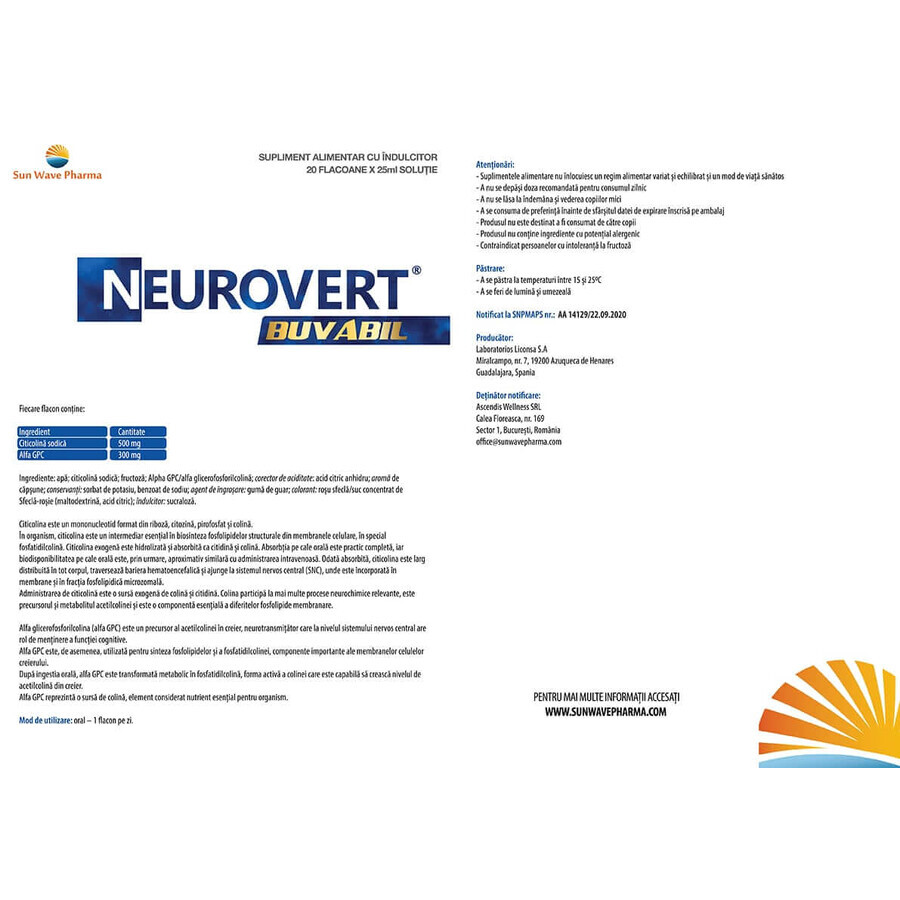 Neurovert, 20 flacons, Sun Wave Pharma