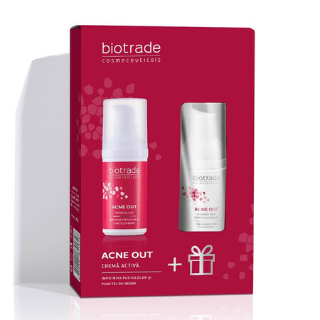 Pack Acne Out Crème active pour peaux acnéiques, 30 ml + Mousse nettoyante pour peaux acnéiques, 20 ml, Biotrade