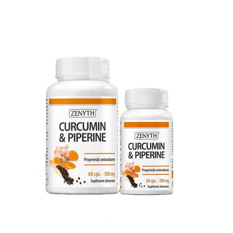 Curcumin & Piperin Packung, 60 + 30 Kapseln, Zenyth