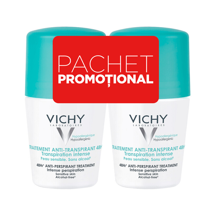 Vichy 48h Antitranspirant Roll-on Deodorant, 50 ml + 50 ml