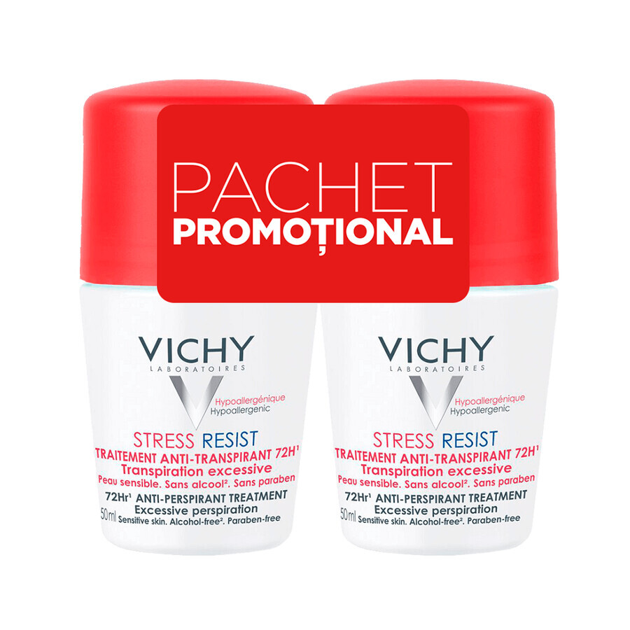 Vichy Stress-Resist 72h Intensive Antiperspirant Roll-On Déodorant, 50 ml + 50 ml