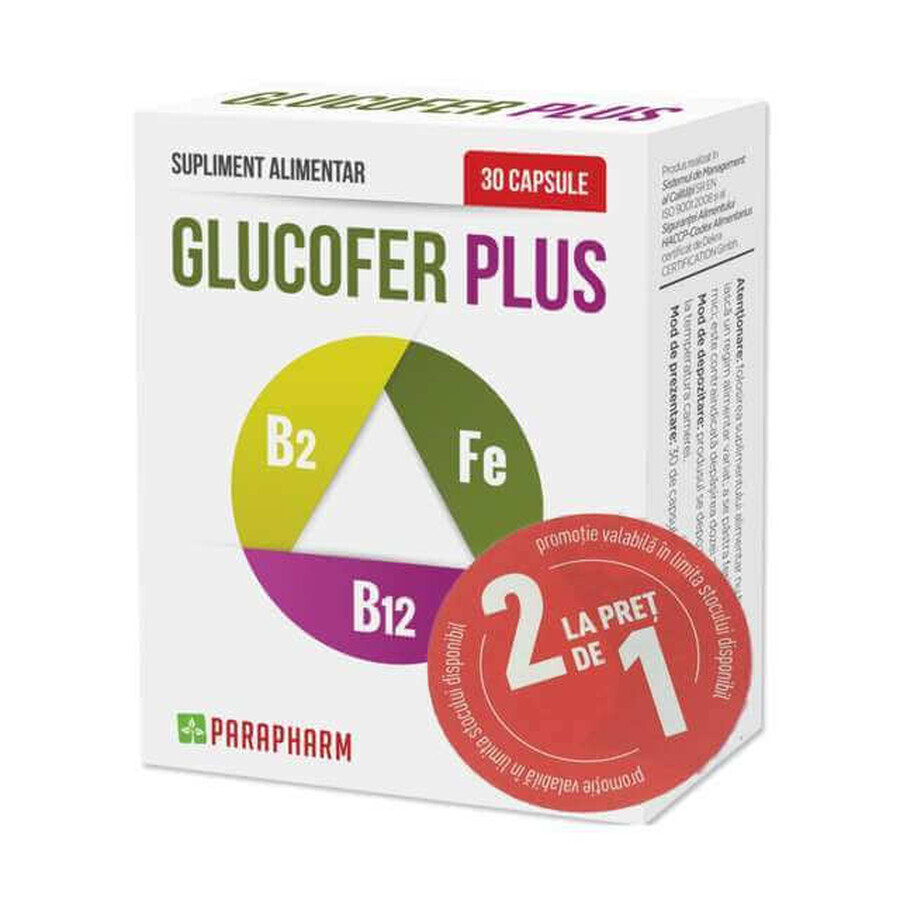 Paquet Glucofer Plus, 30 + 30 gélules, Parapharm