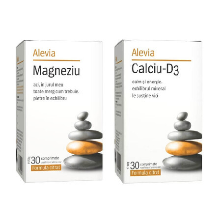 Paquet Magnésium, 30 comprimés + Calcium D3, 30 comprimés, Alevia