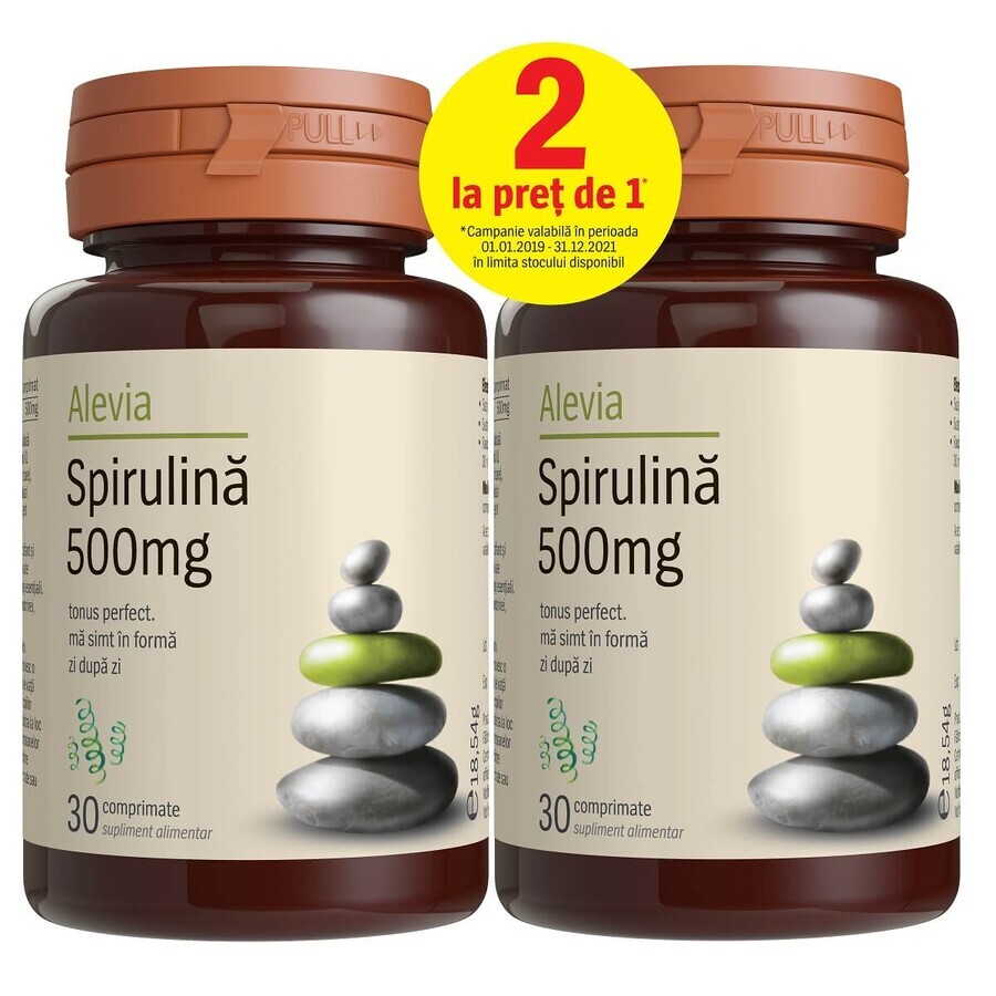 Confezione Spirulina 500 mg, 30 compresse, Alevia (1+1)