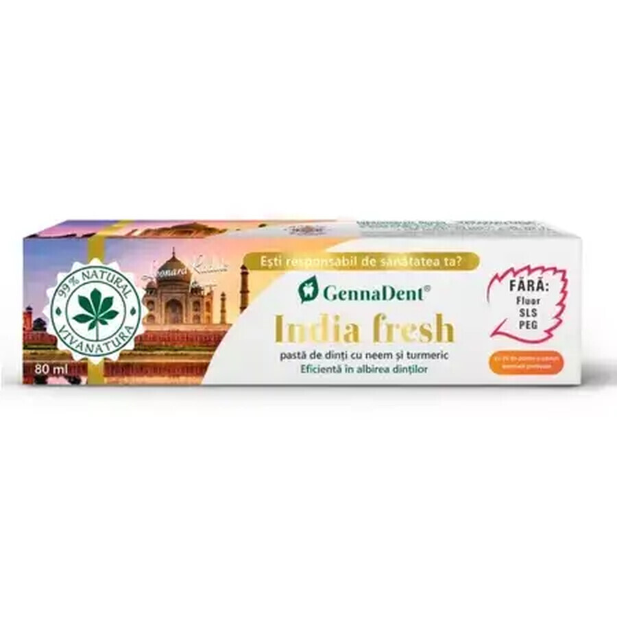 Pasta de dinti naturală cu neem și turmeric India Fresh GennaDent, 80 ml, Vivanatura