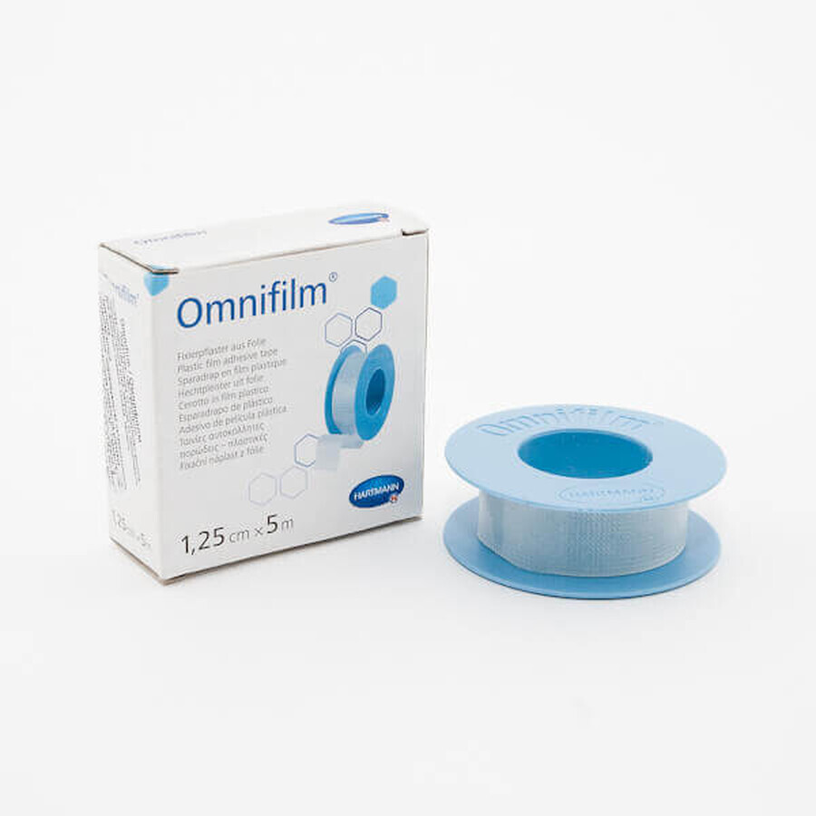 Patch hypoallergénique sur support film poreux transparent Omnifilm (900433), 1.25cm x 5m, une pièce, Hartmann