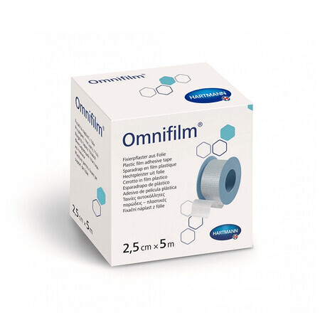 Patch hypoallergénique sur support film poreux transparent Omnifilm (900434), 2.5cmx5m, Hartmann