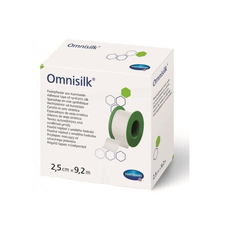 Patch hypoallergénique sur support de soie Omnisilk (900419), 2.5cmx9.2m, Hartmann