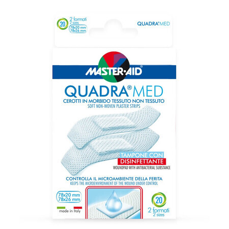 Quadra Med Master-Aid patchs pour peau sensible, 2 tailles, 20 pièces, Pietrasanta Pharma