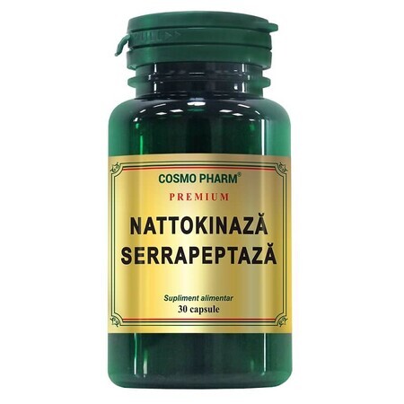 Premium Nattokinase Serrapeptase, 30 gélules végétales, Cosmopharm