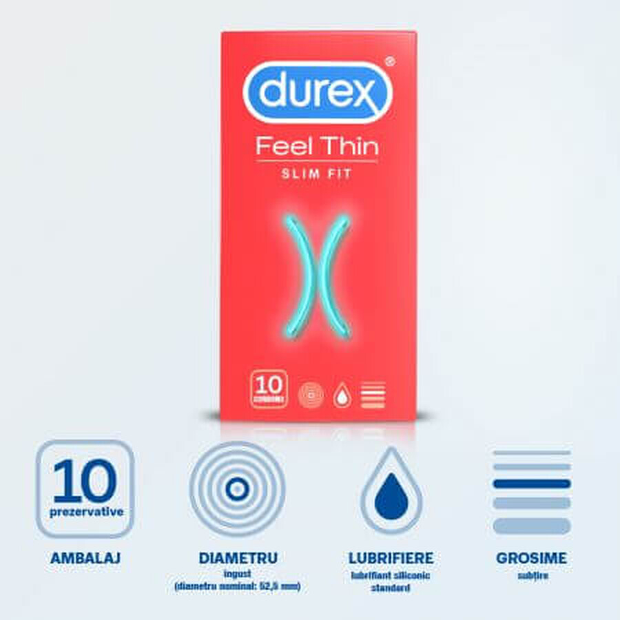 Preservativi Feel Thin Slim Fit, 10 pezzi, Durex