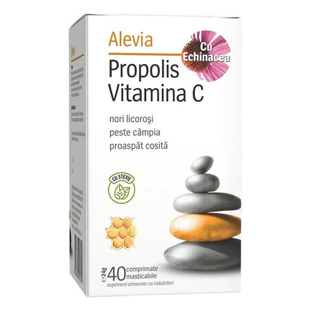 Propolis Vitamine C avec Echinacea et Stevie, 40 comprimés à croquer, Alevia