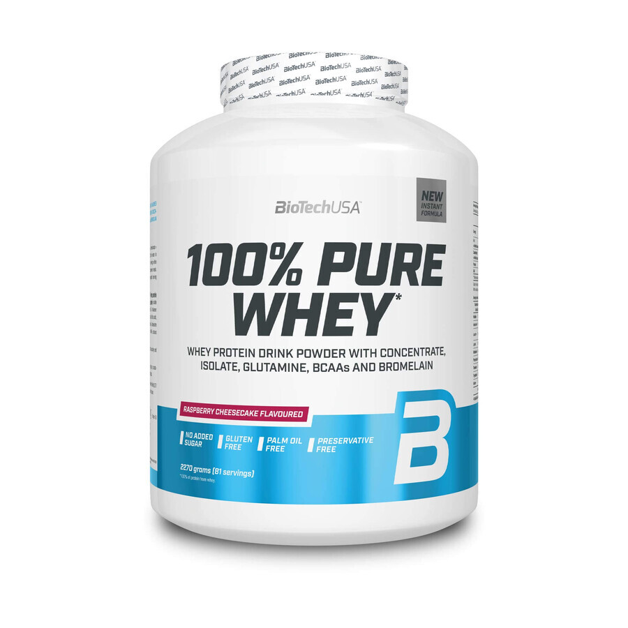 100% Pure Whey BioTech USA, Raspberry Cheesecake, 2270 g