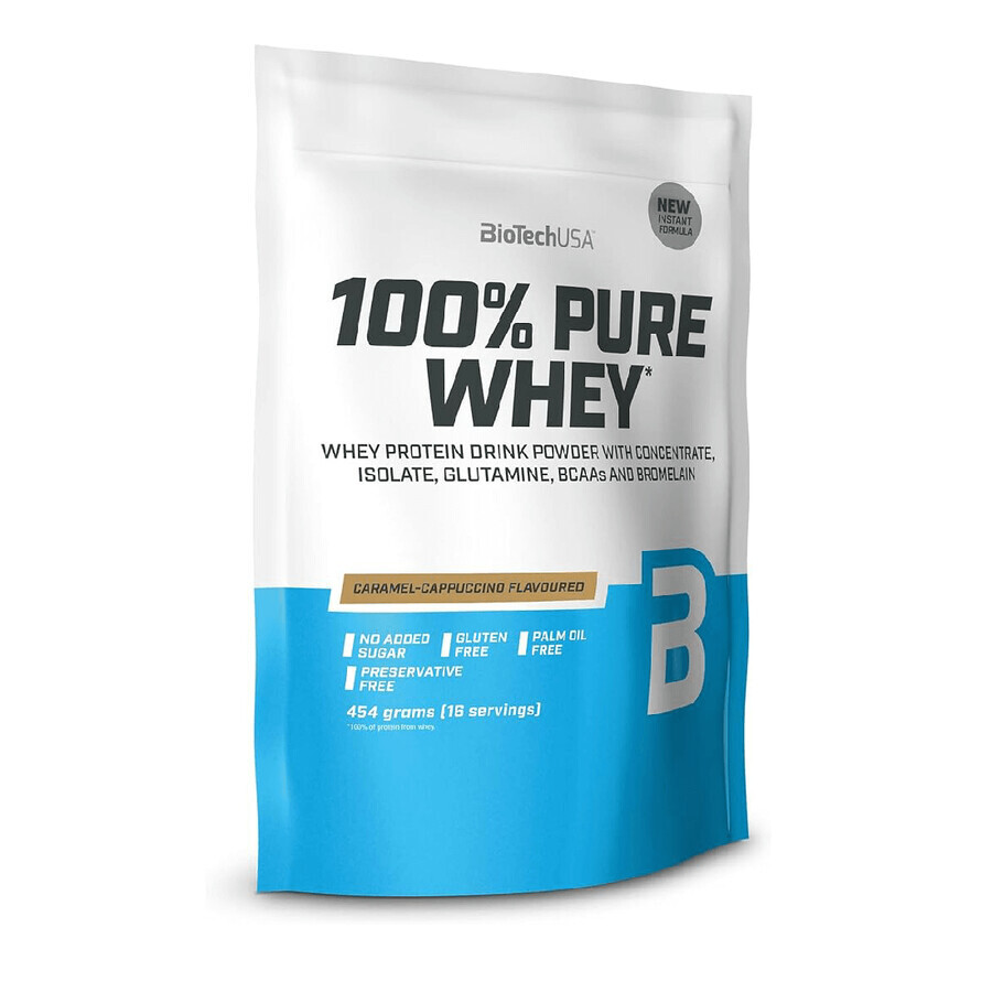 BioTech USA Karamell-Cappuccino 100% reines Molkenprotein-Pulver, 454 g
