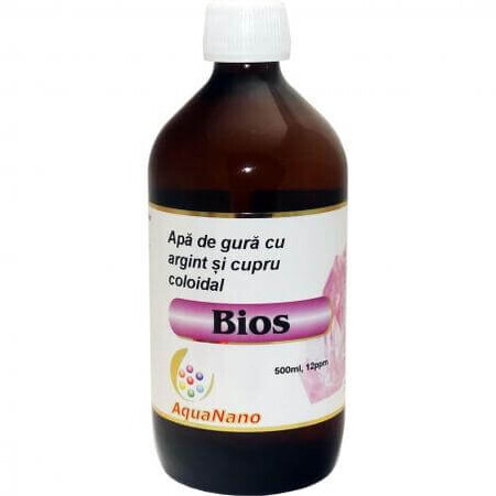 Bain de bouche à l'argent et au cuivre colloïdal AquaNano Bios, 500 ml, Sc Aghoras Invent