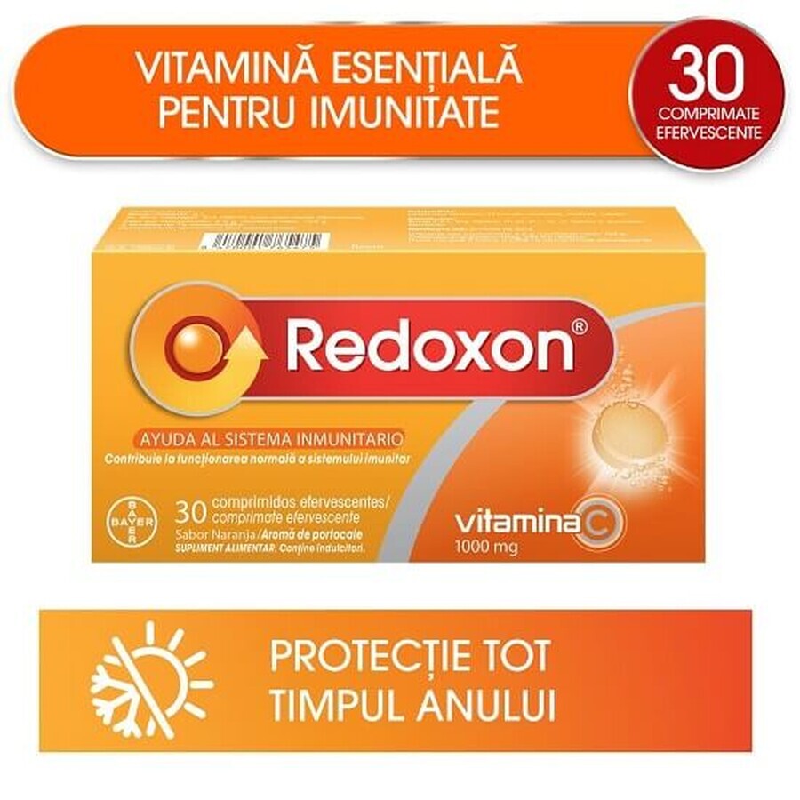 Redoxon 1000 mg vitamina C cu aroma de portocale, 30 comprimate efervescente, Bayer