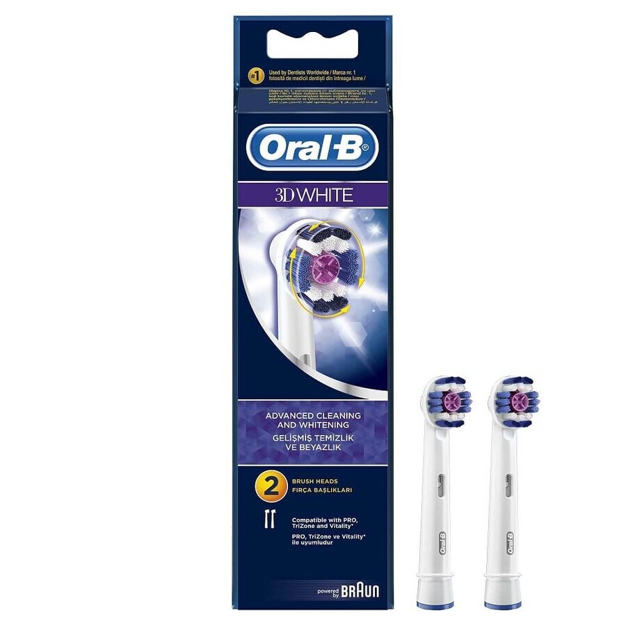 Recharges pour brosse à dents électrique 3d white, 2 pièces, Oral B