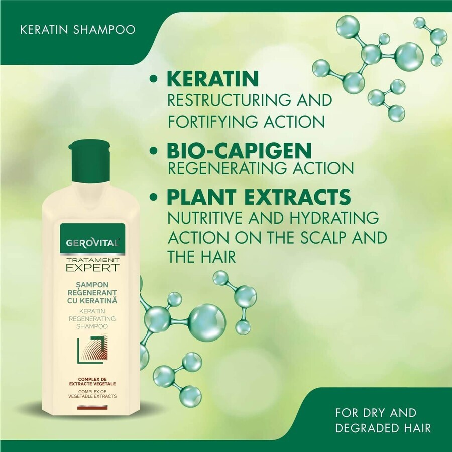 Shampooing régénérant à la kératine Gerovital Expert Treatment, 250 ml, Farmec