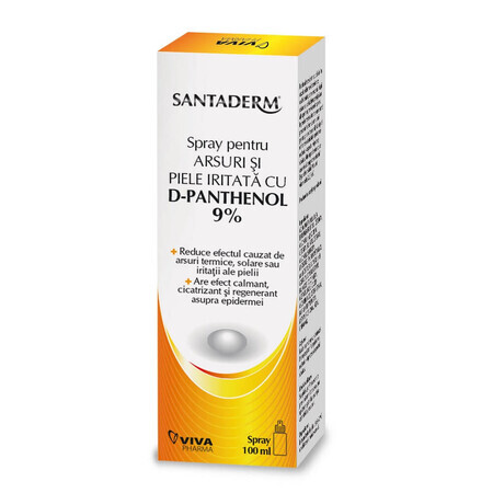 Santaderm spray pour brûlures et peaux irritées avec Phatenol 9%, 100ml, Viva Pharma
