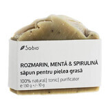 Savon naturel pour peaux grasses au romarin, à la menthe et à la spiruline, 130 g, Sabio