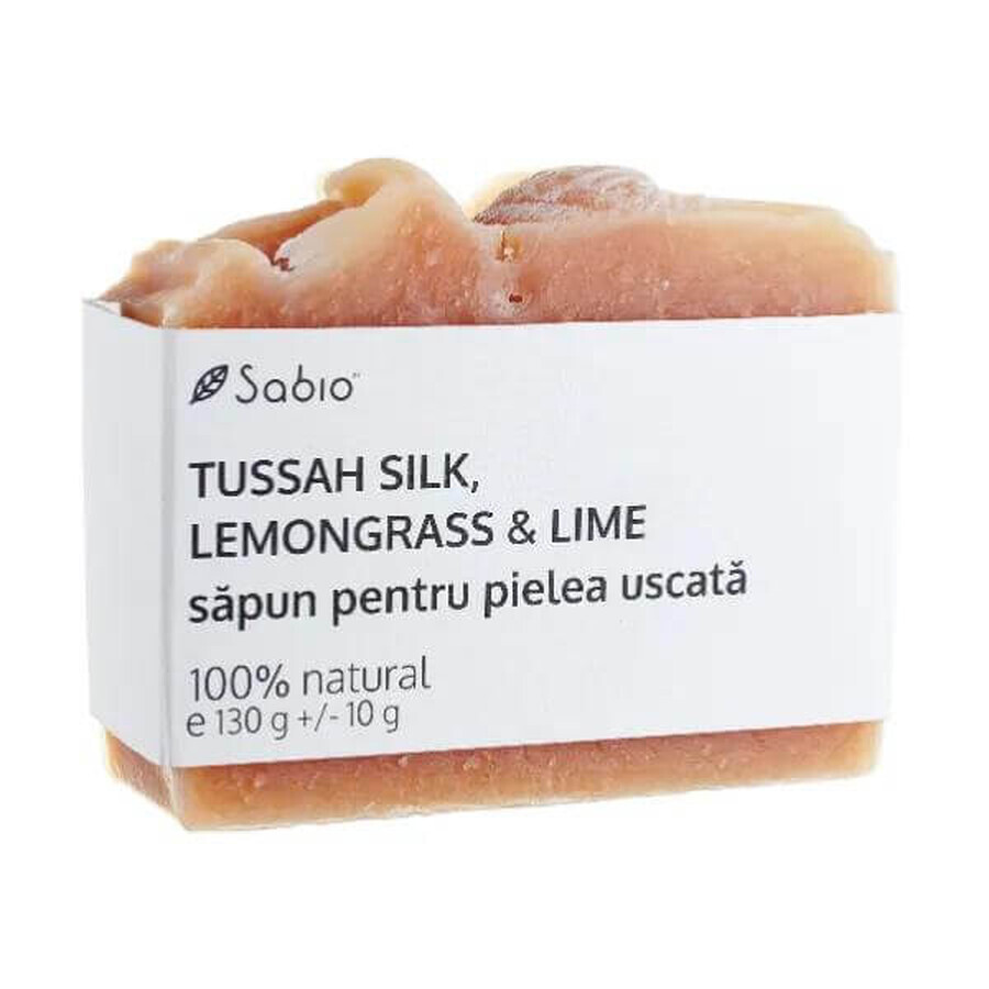 Savon naturel pour peaux sèches à la soie de Tussah, citronnelle et citron vert, 130 g, Sabio