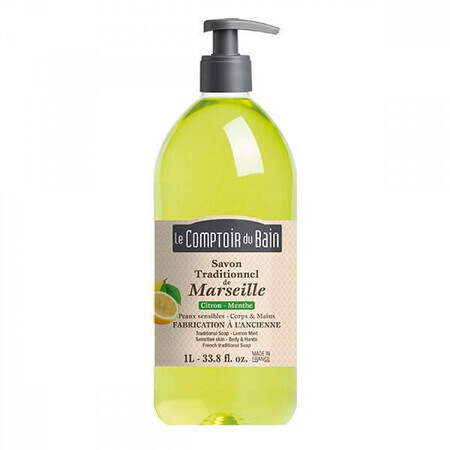 Savon de Marseille traditionnel au parfum citron-menthe, 1000 ml, Le Comptoir du Bain