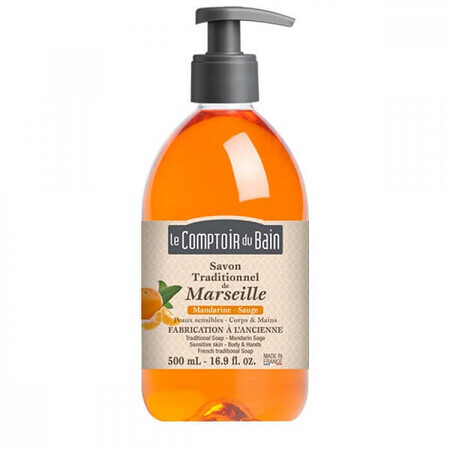 Sapone tradizionale di Marsiglia al profumo di mandarino e salvia, 500 ml, Le Comptoir du Bain