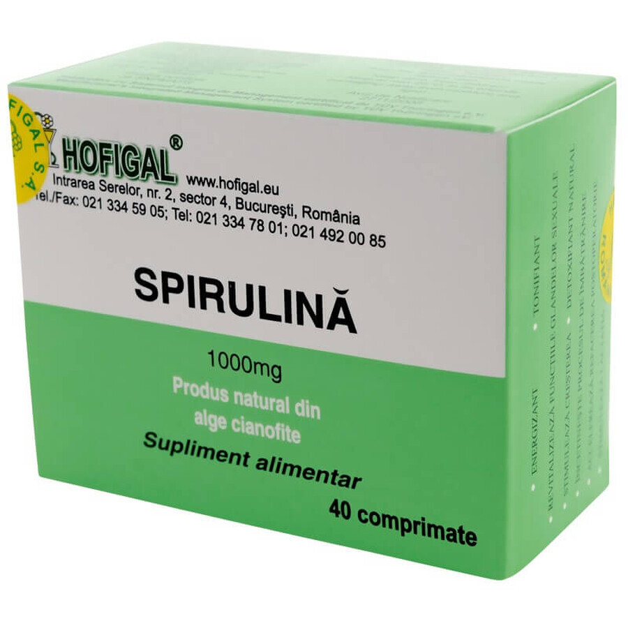 Spiruline 1000 mg, 40 comprimés, Hofigal