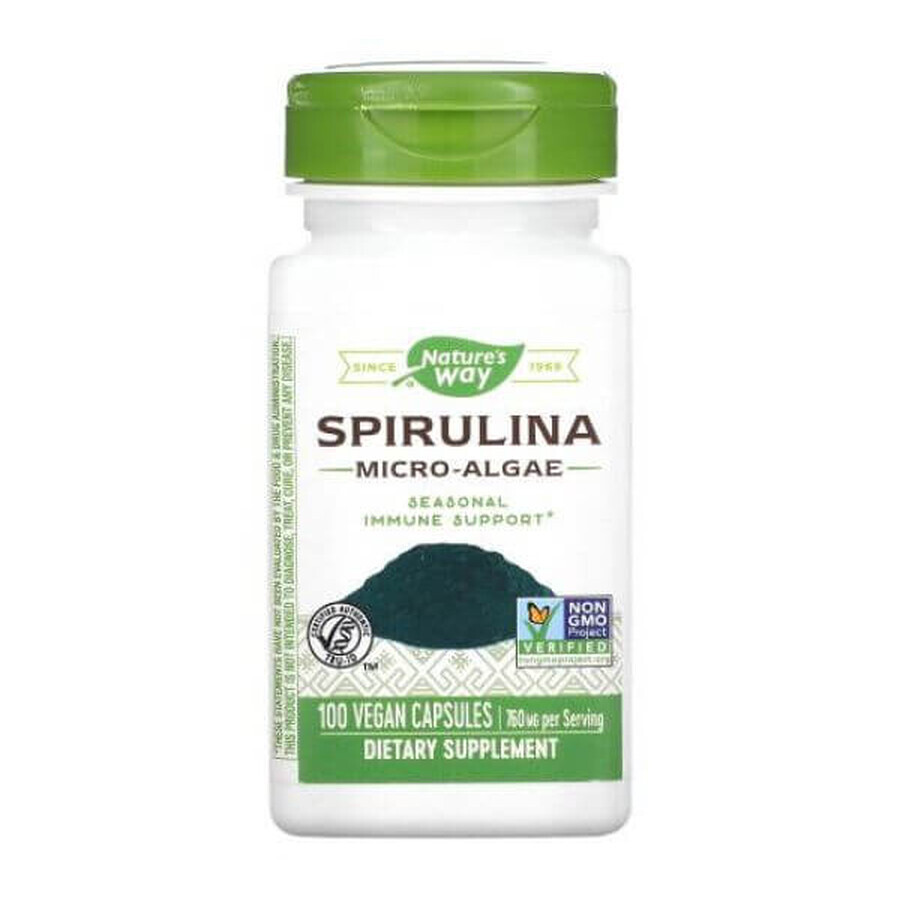 Spirulina Mikroalgen 380 mg Natures Way, 100 Kapseln, Secom