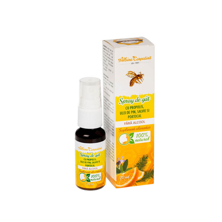 Spray per il collo con propoli, olio di pino, salvia e arancia Albina Carpatină, 20 ml, Apicola Pastoral