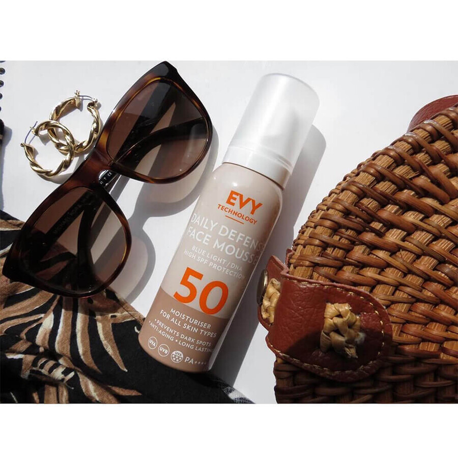 Daily Defense Mousse Crème Solaire SPF 50 Visage, 75 ml, Evy Technology