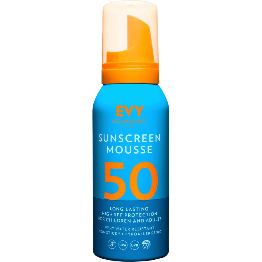 Sunscreen Mousse Crème Solaire SPF 50 Visage Corps, 100 ml, Evy Technology