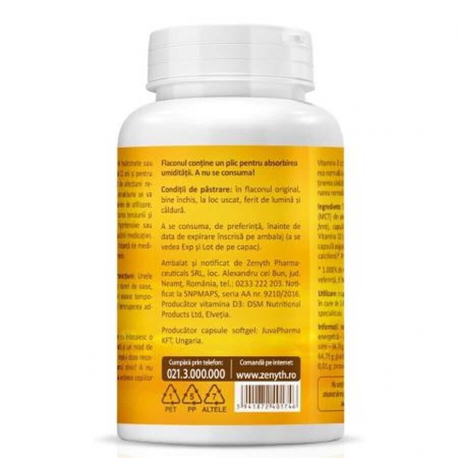 Super Vitamine D3 à l'huile de coco 2000UI, 120 gélules, Zenyth