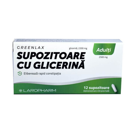 Suppositoires de glycérine Greenlax pour adultes, 12 pièces, Laropharm
