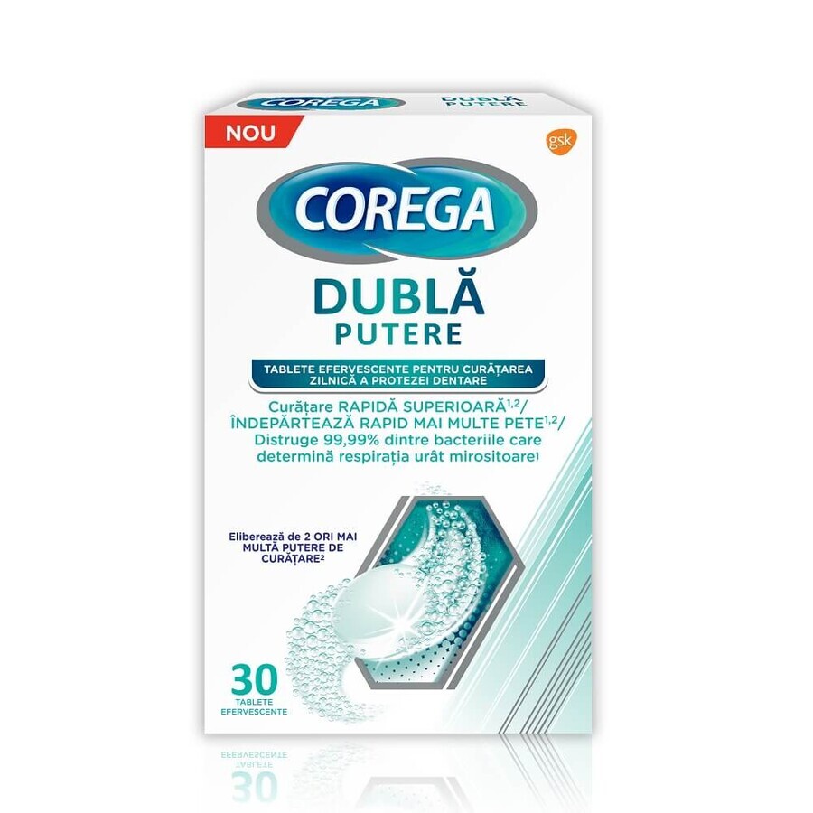 Corega Double Strength Effervescent Tablets, 30 comprimés, Gsk