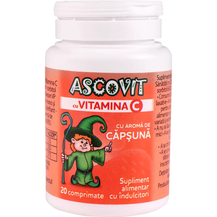 Ascovit avec vitamine C goût fraise, 20 comprimés, Omega Pharm